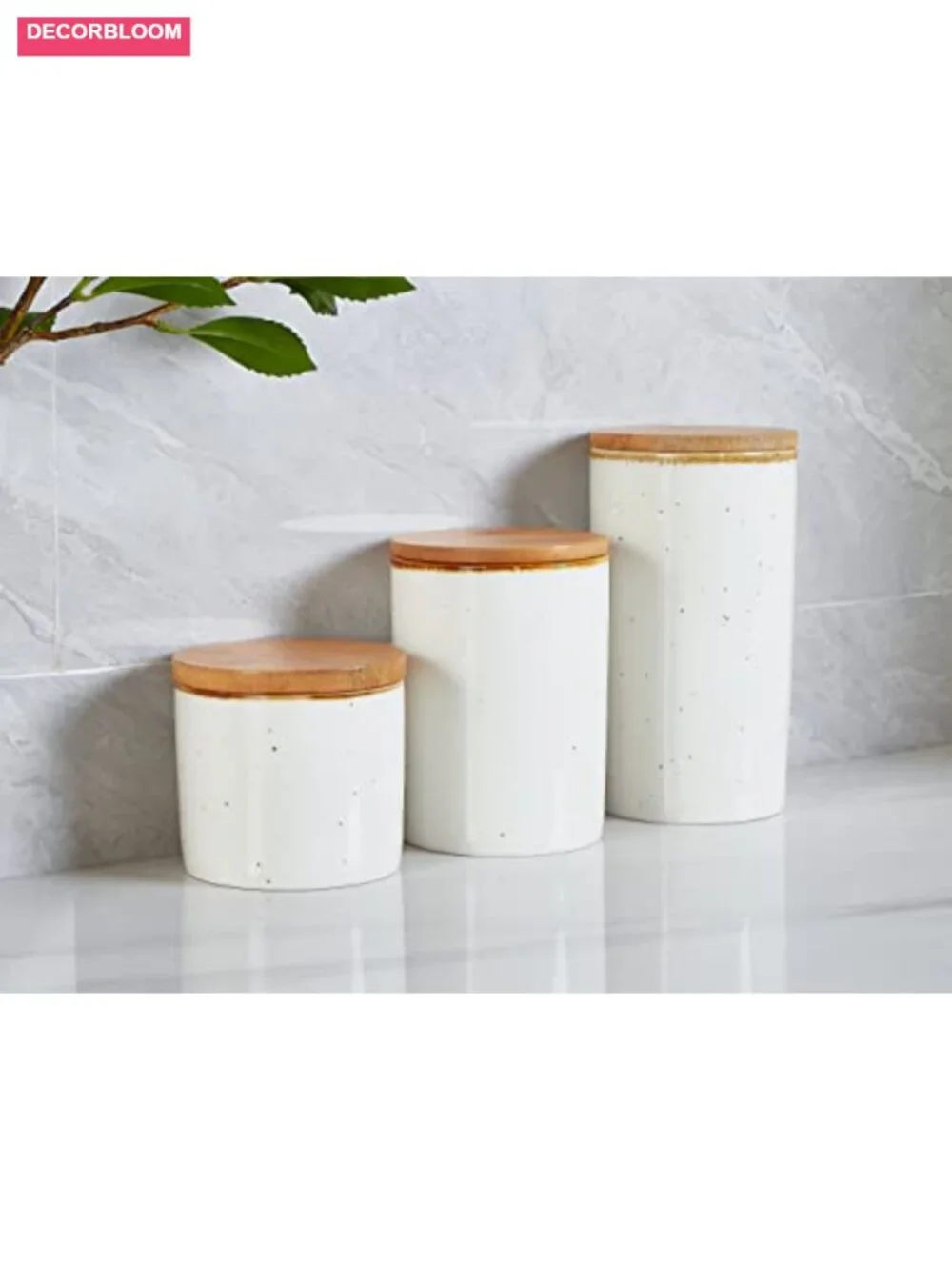 Ceramic Canister Set with Bamboo Lids - 3 Piece Kitchen Food Storage